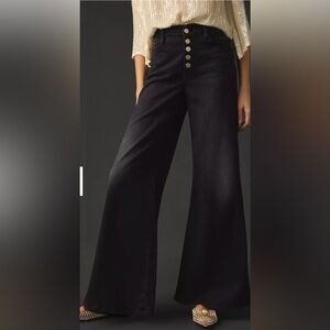 FRAME Le Palazzo Wide-Leg Exposed Button Jeans Size 27 Black